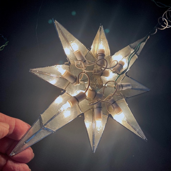 VTG 80s Kurt Adler Capiz Tree Topper Electrified Double Silver/White North Star - Picture 3 of 12